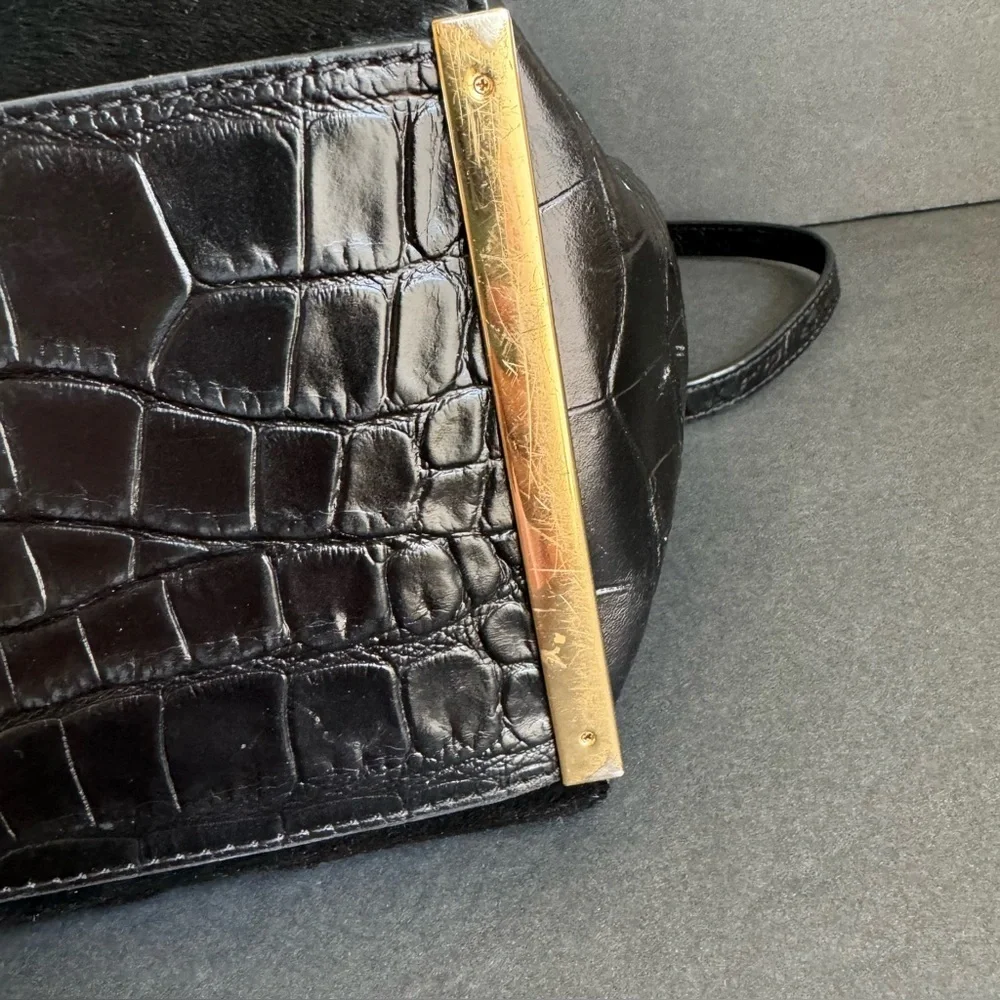 Michael Kors Lana Black‎ Purse Calf Hair Croc Embossed Leather Bag Top Handle